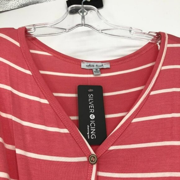 NWT White Birch (Solver Icing) coral white striped knot front drape  t-shirt M - Picture 9 of 12